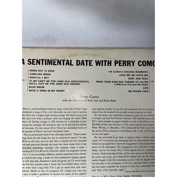 Perry Como vinyl record “ A sentimental Date with Perry Como” - Picture 4 of 8